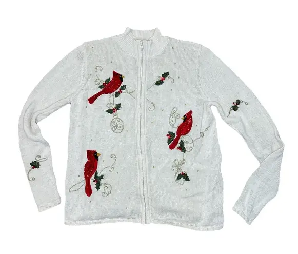 Tiara International Vintage Women M Red Cardinal Holly Cardigan Sweater 90s