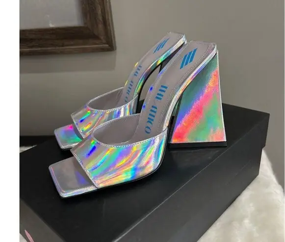 The Attico Devon 115 Iridescent Mules Silver Leather Womens Size 37 7
