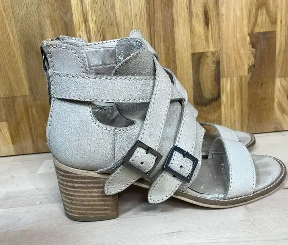 Kelsi Dagger  Buckle Open Toe Strappy Beige Leather Ankle Boots 6.5