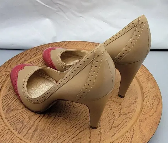 Pour La Victoire Tan / Red Leather Mary Janes Pumps Heels Women's Size 9.5