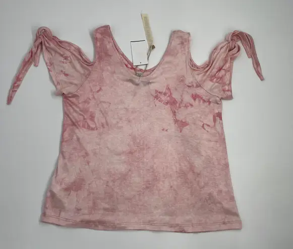 Moral Fiber Pink Tie Dye V-Neck Cold Shoulder Top Small NWT