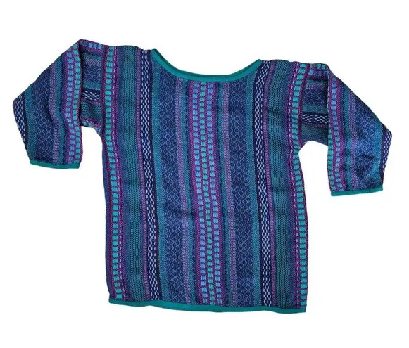 Handmade Sweater Women sz Med / Large Artsy Funky Tribal Knit Coogi Style Blue