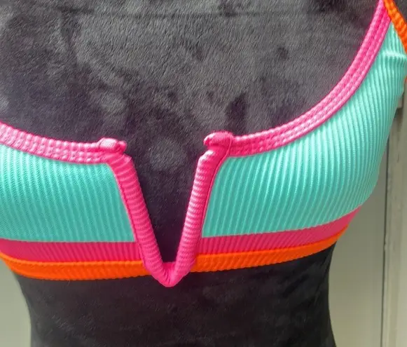 Color block bikini top woman’s size small (orange,pink, aqua color block) Orange