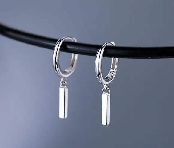925 Silver Plated Unisex Hip Hop Dangle Drop Earrings for Men Women
