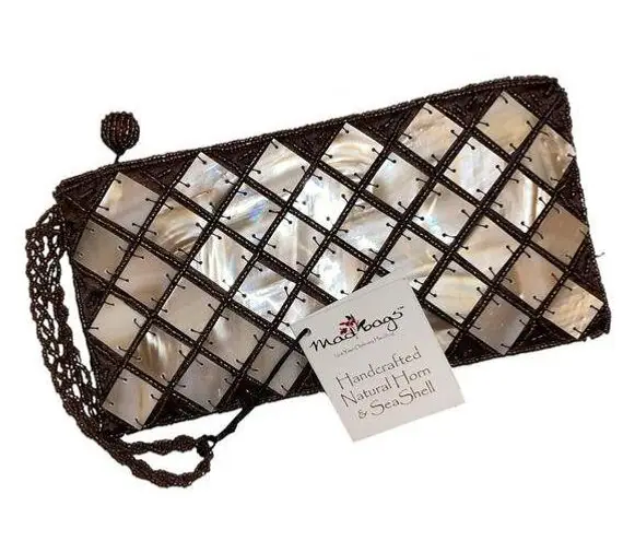 Mad Bags Natural Horn & Sea Shell Mini Clutch Wristlet Brown