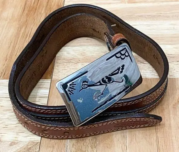 Jordache Vintage Brown Genuine Leegin Leather w/ Roadrunner Buckle Belt Size 26
