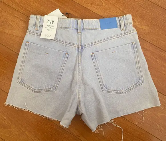 ZARA NWT  HIGH RISE DENIM SHORTS MID-BLUE