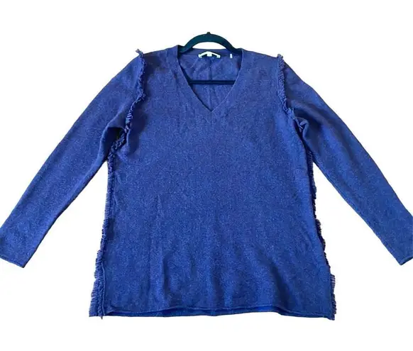 White + Warren purple cashmere vneck fringe trim sweater m Size M