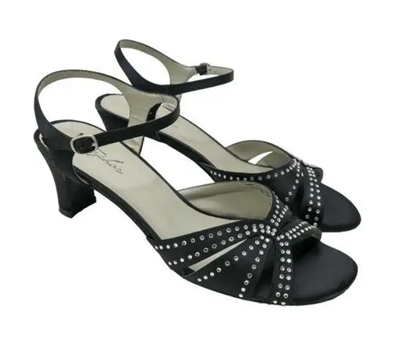 Metaphor Vintage Y2K Black Satin Rhinestone Heels