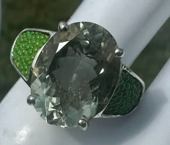 Chi by Falchi Sterling Ring w/ Green Prasiolite & Shagreen Inlay Silver