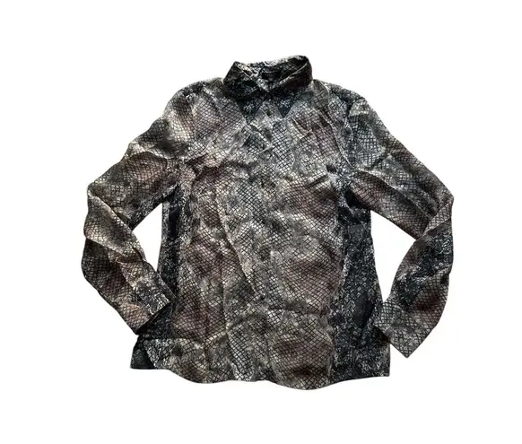 NWT ESCADA Silk Blouse Womens 40 (Medium) Brown Snake Print Button Up Shirt Top