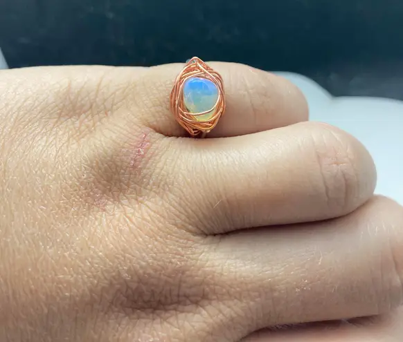 Handmade Opalite wired stainless steel Ring - size 4.5