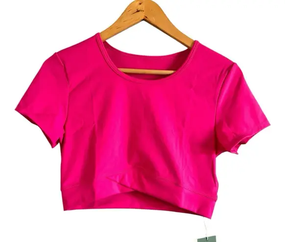 Halara NWT Softlyzero Plush Crossover Hem Cropped Pink Short Sleeve Shirt Medium