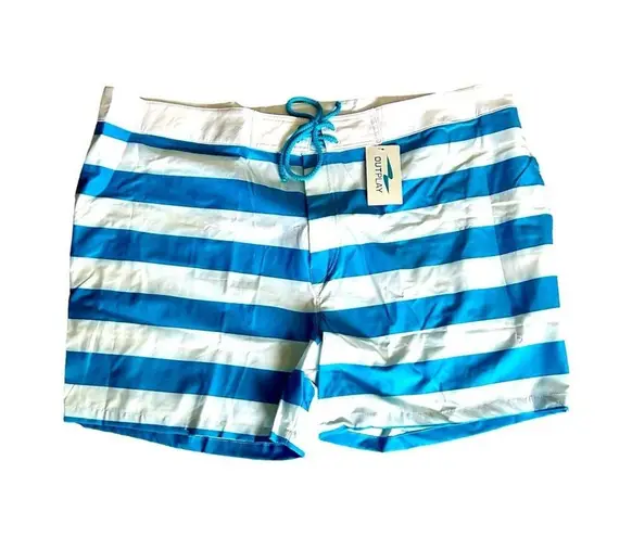 Outplay Unisex Board Shorts Blue White Striped Swim Shorts Size XL Tie Waist NWT