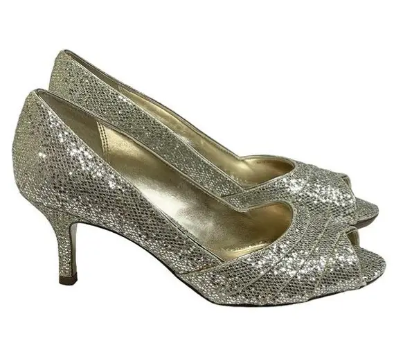 Nina new 𖦹 Sparkly Glittery Peep Toe Kitten Heels 𖦹 Champagne Gold 𖦹 6.5M 𖦹