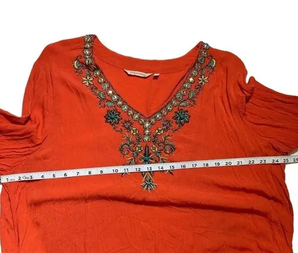Soft Surroundings Orange Gauze Beaded Vneck Boho Resort wear Bohemian boho 2X