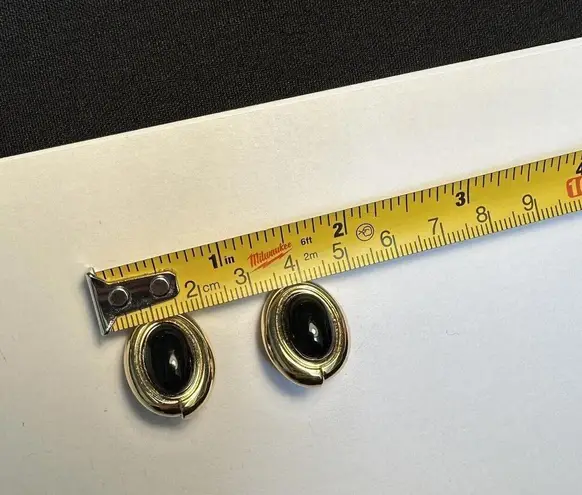 Monet Signed Gold Tone Black Oval Clip-on Clip On Earrings