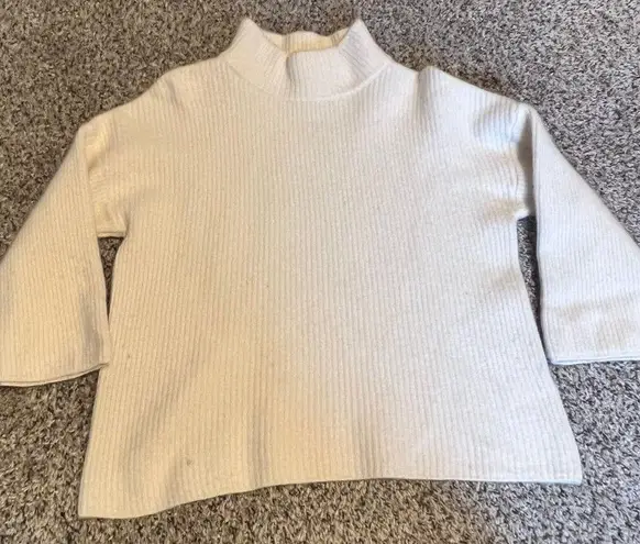 Mercer & Madison Luxury Merino Wool Cashmere Mock Neck Sweater White XL Ribbed