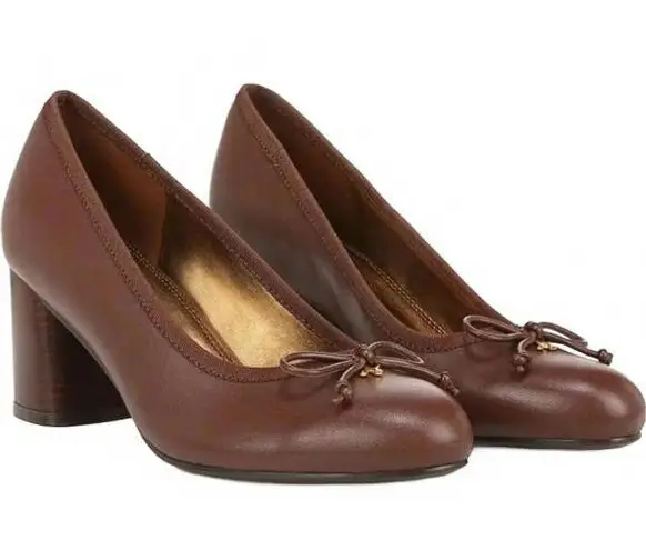 Naturalizer Sienna Blow Block Heel Leather Pump CAPPUCCINO BROWN Size 6.5/36.5EU