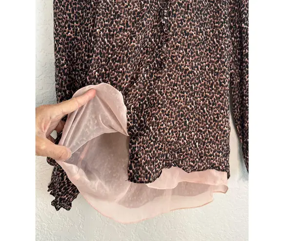 Rebecca Taylor Brown Silk Blouse Long Sleeve Ditsy Floral Forest Office Fall