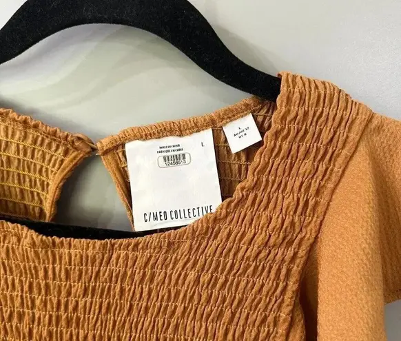 C/MEO COLLECTIVE Expired Mini Dress Smocked Dress Ruffles Gold Size Large US 8