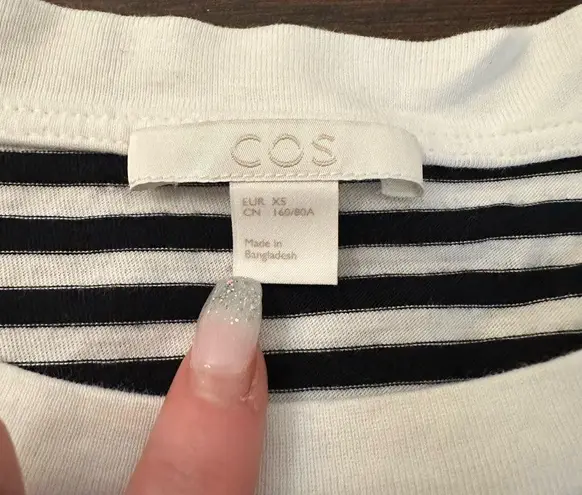 COS black & white striped three-quarter sleeve cotton top size XS