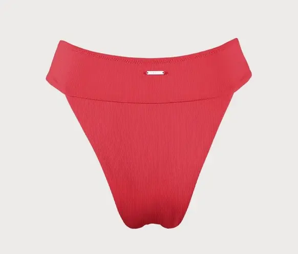 BERLOOK Red Ribbed High Cut Wide Waistband Bikini Bottom ONLY 07 Size L