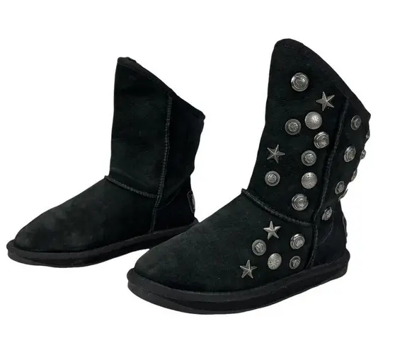 Australia Luxe Angel Classic Short Black Studded Sheepskin Fur Women Boot US 6