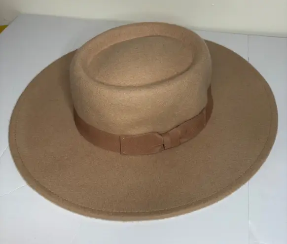 World Market Wool Wide Brim Fedora Hat Camel Tan Boater Style