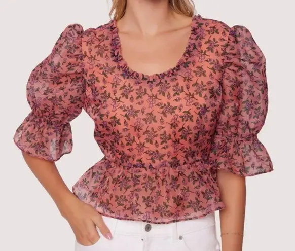 Lost + Wander New, Venus Rising Floral Print Puff Short Sleeve Peplum Top Size L