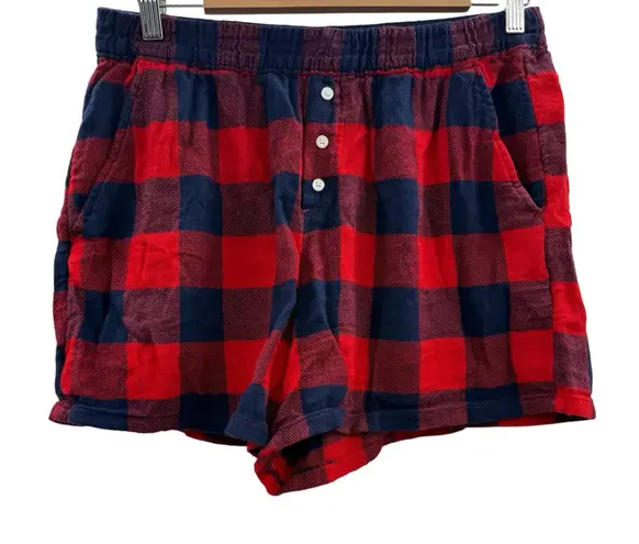 Aerie Red & Navy Blue Buffalo Check High Rise Pajama Shorts Sz M