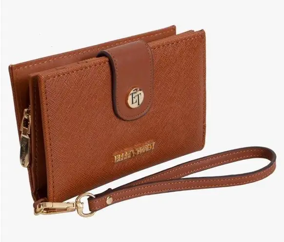 Ellen Tracy nwt Saffiano Zip Around Indexer Wallet wristlet in cognac