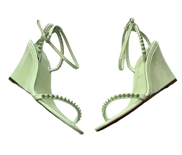 Christian Louboutin NEW  So Me 85 Studded Patent-Leather Wedge Sandals 36 Green