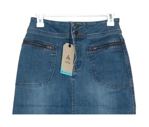 prAna NWT  Broadway Mini Jean Denim Skirt Zipper Patch Pockets 0 Blue #2633