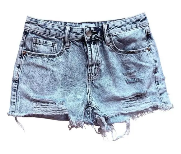Womens I&M Signature Acid Wash Raw Hem Distressed Denim Jean Shorts