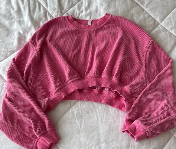 Glam Pink Waffle Knit Cropped Sweatshirt