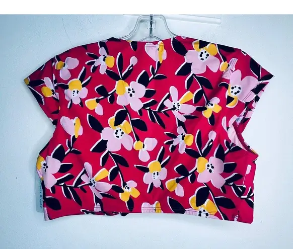 Beach Betty Swim Top Medium NWT Retro Floral Padded Cap Sleeve by Miracle Brands Red