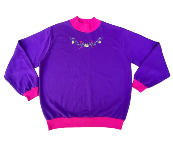 Jump Vintage Retro Purple Floral Embroidered Crewneck Sweater