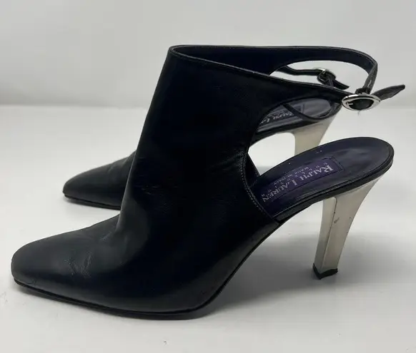 Ralph Lauren Collection Purple Label Leather Slingback Heels Size 10 Black