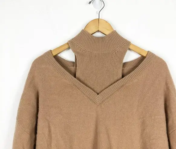 Naadam Cashmere Cutout Turtleneck Sweater Medium Tan Cozy Relaxed Oversized