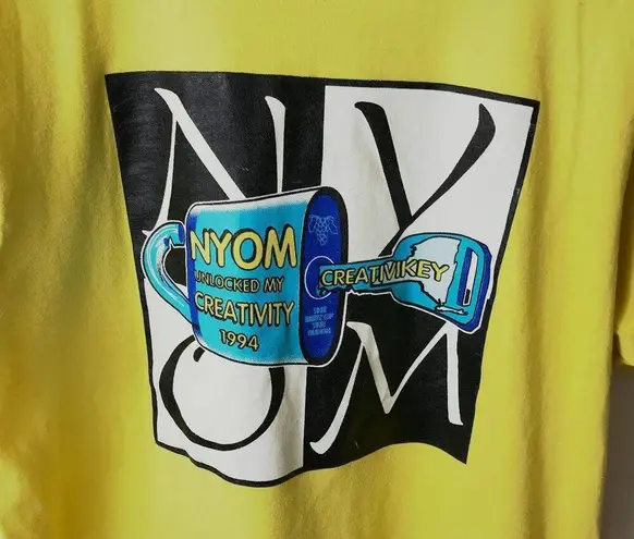Vintage 90s NYOM Unlocked My Creativity Graphic Tee L Yellow Single Stitch 50/50 Size L
