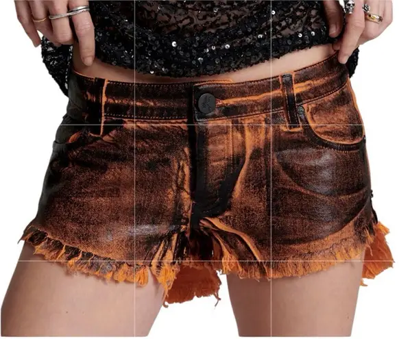 One Teaspoon Revolve  Orange/Black Low Waist Coated Denim Shorts(Size 26) thumbnail 1