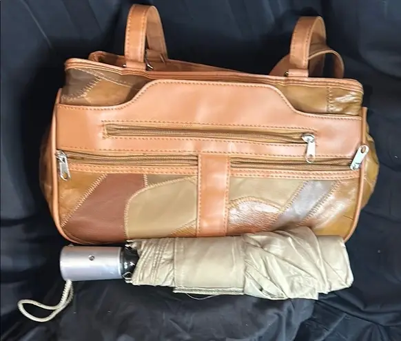 Leather Umbrella Patchwork Bag Tan