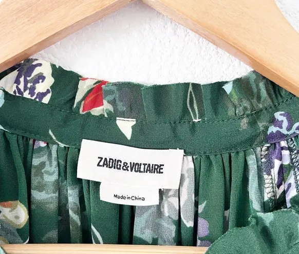 Zadig & Voltaire Theresa Green Floral Print Silk Top