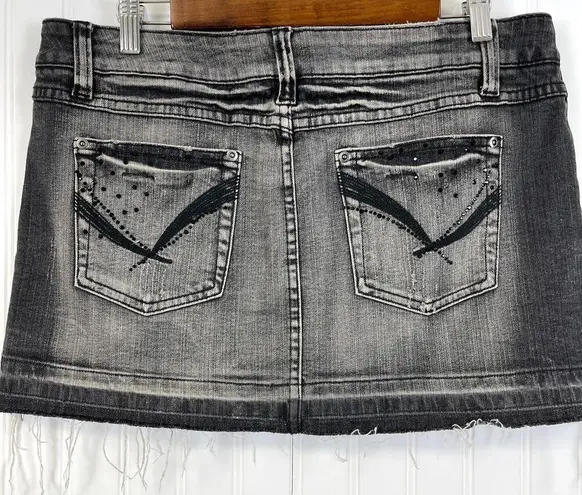 No Boundaries VTG Y2K  Micro Mini Skirt Size 13 Denim Gray Black Studded Grunge