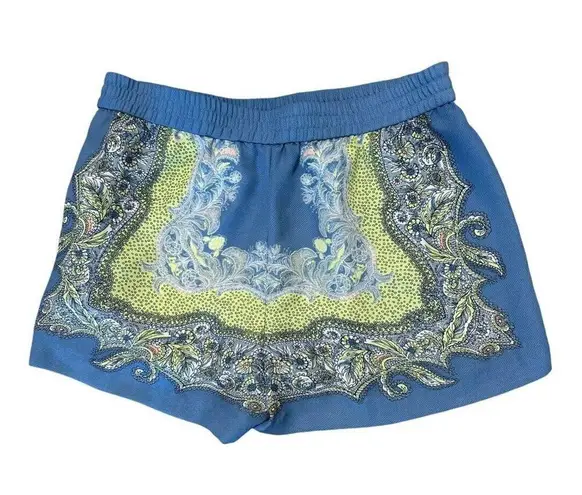 BCBGMAXAZRIA  Womens Cullen Lemon Grass Blue Yellow Print Shorts Elastic Waist M