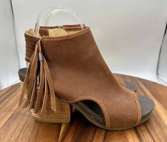 OTBT Free Spirit Fringe Heeled Sandal Ankle Booties Brown Leather Western Boho 7