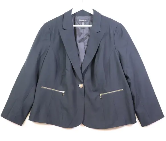 INC International Concepts Petite Black Blazer Gold Zip Pockets Button Size 16WP