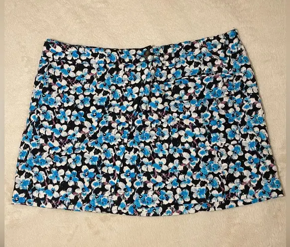 Future Collective Black & Blue Floral Linen Wrap Skirt 14 EUC