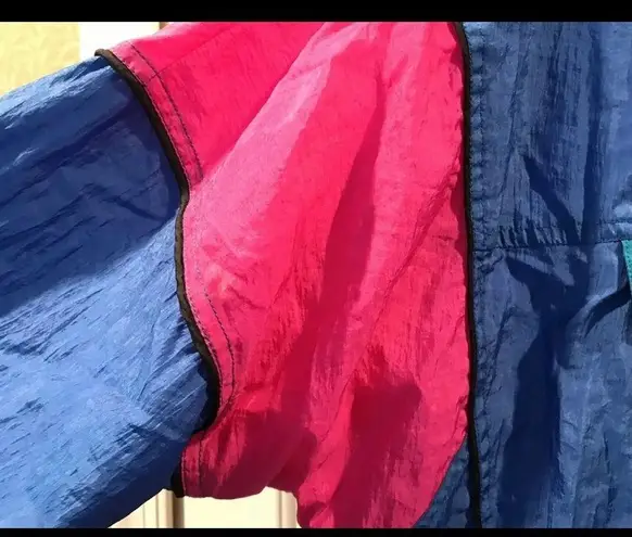 Windbreaker Jogging Track Nylon Jacket Colorblock French Navy Vintage 80s 90s Size M